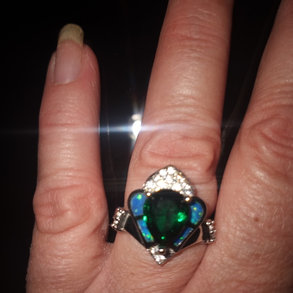 **2 For $45**925 Sliver Lab created Emerald  ring sz 7.5 - Picture 2 of 5